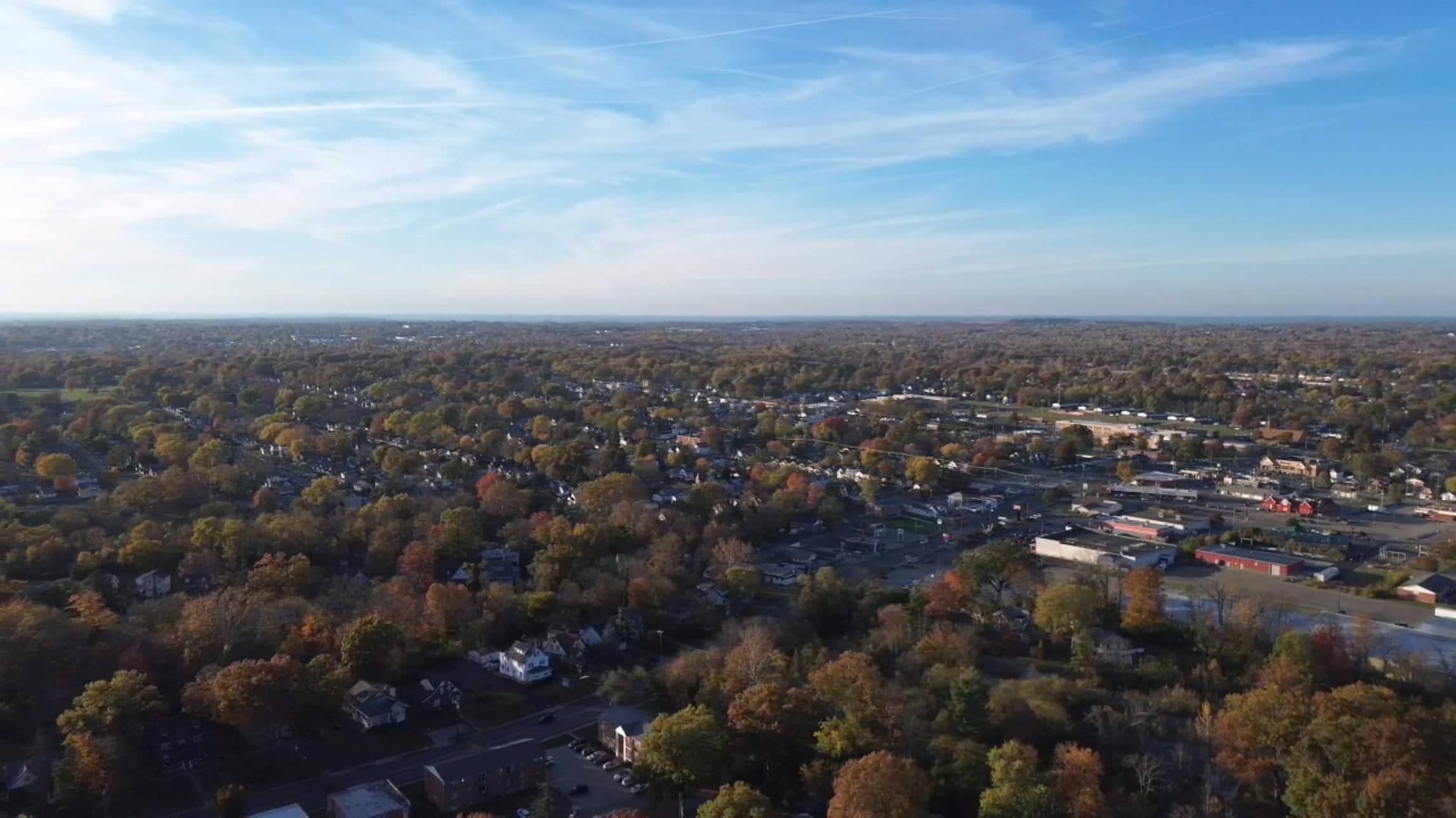 Aerial view of North College Hill, Ohio in autumn